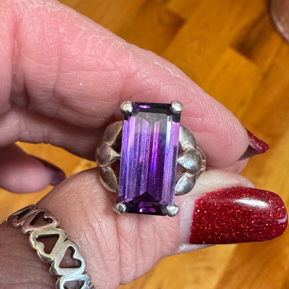 925 Rectangular Baguette Cut Amethyst Ring - image 6